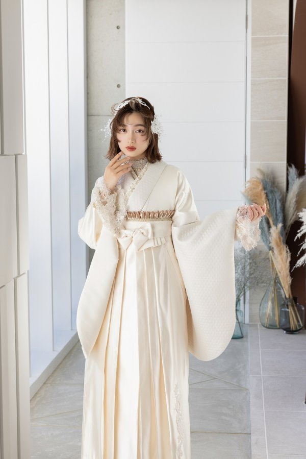 ラフィネモカ二尺袖/卒業袴 レザリーダイヤRM-176/RH-100【アイボリー/アイボリー】 - 画像 (4)