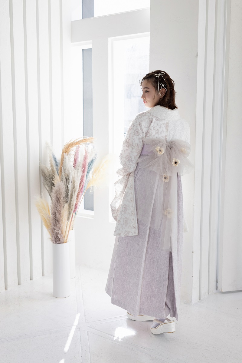 ラフィネモカ二尺袖/卒業袴 フェザリーレースRM-173/RH-95【ホワイト/ホワイトピンク】 - 画像 (4)