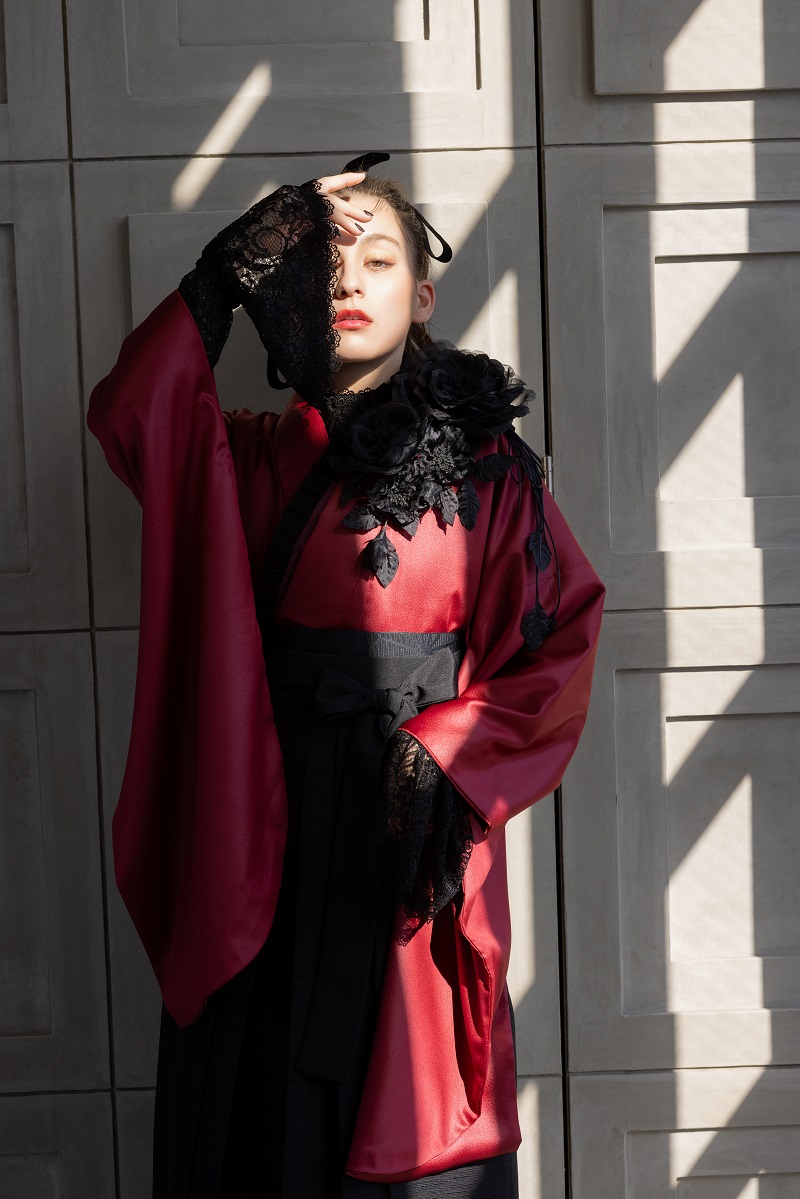 ラフィネモカ二尺袖/卒業袴 ラフィネモカ・ルージェRM-178/RH-98【レッド/ブラック】