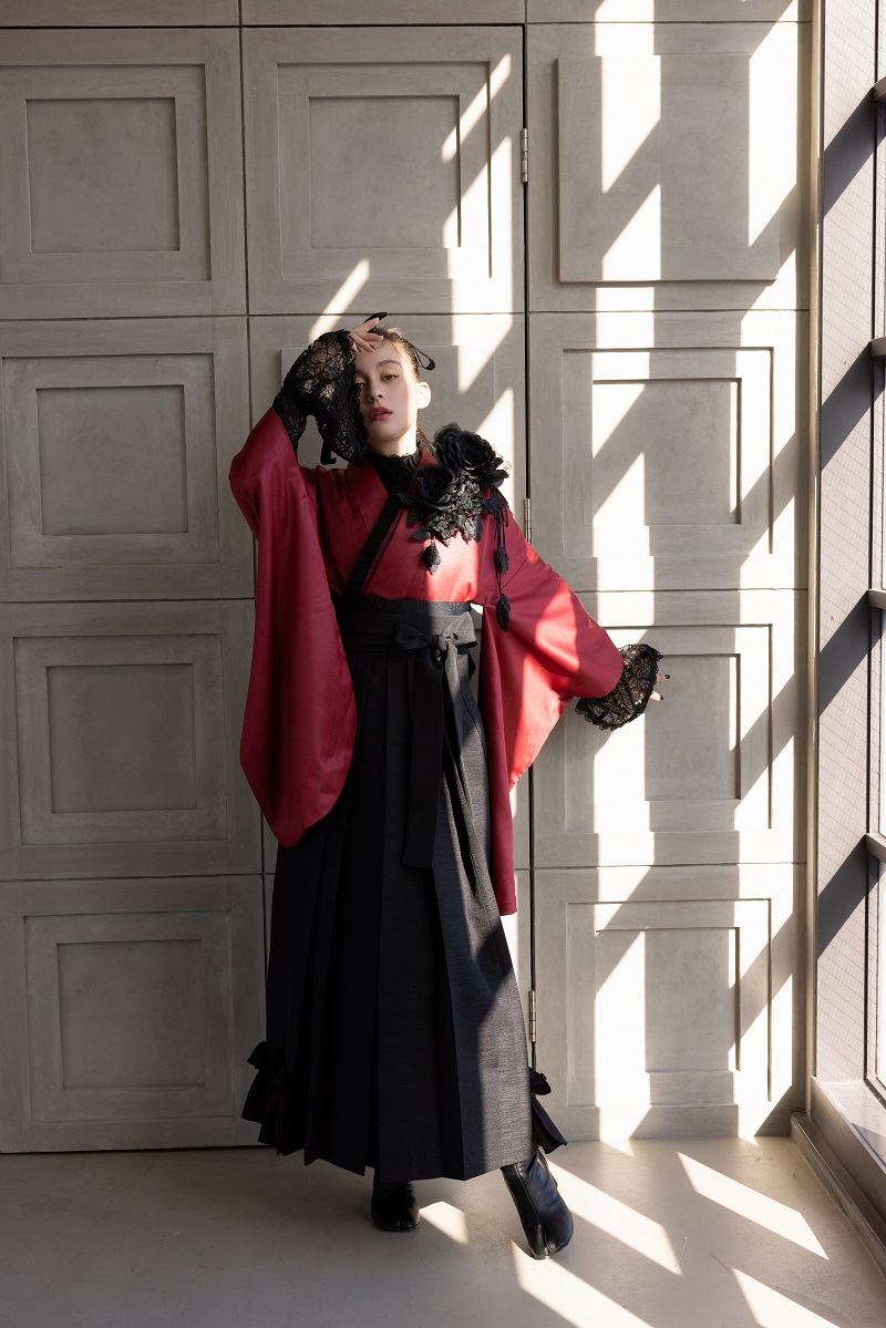 ラフィネモカ二尺袖/卒業袴 ラフィネモカ・ルージェRM-178/RH-98【レッド/ブラック】 - 画像 (7)