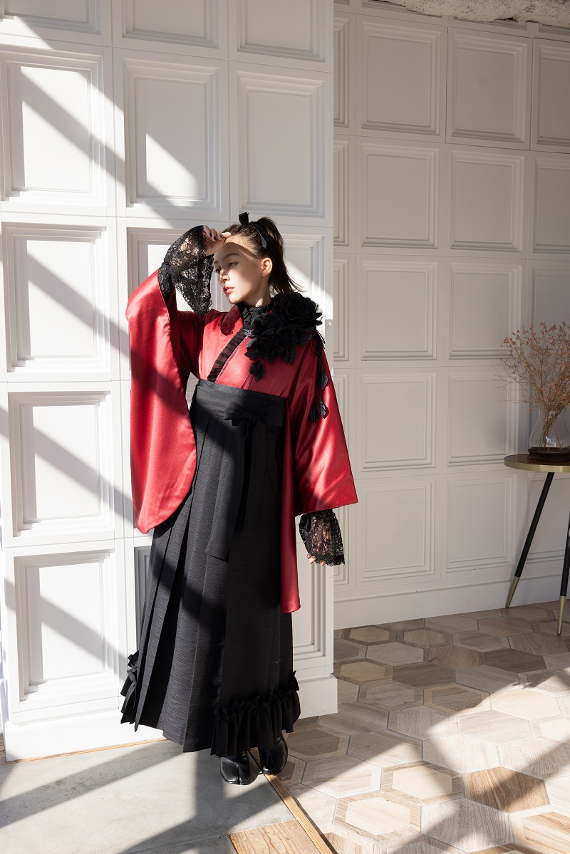 ラフィネモカ二尺袖/卒業袴 ラフィネモカ・ルージェRM-178/RH-98【レッド/ブラック】 - 画像 (3)