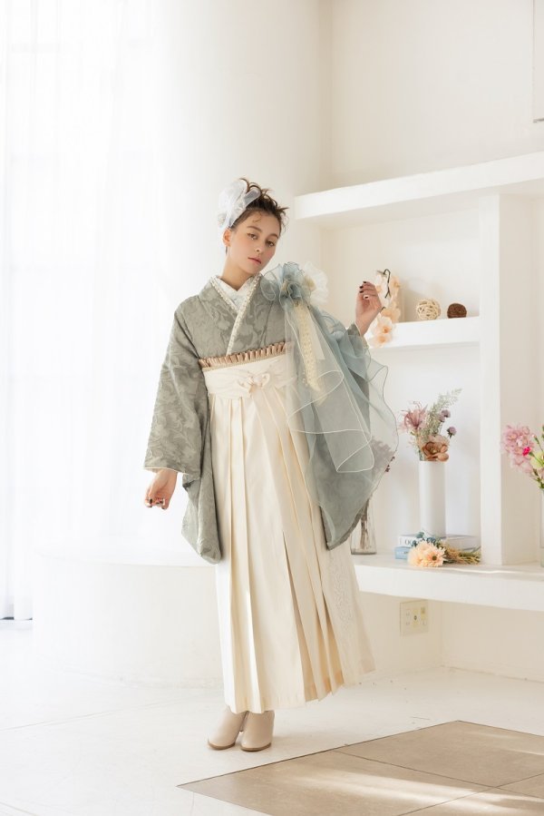 ラフィネモカ二尺袖/卒業袴 ロココ・シフォンRM-172/RH-100【オリーブ/アイボリー】