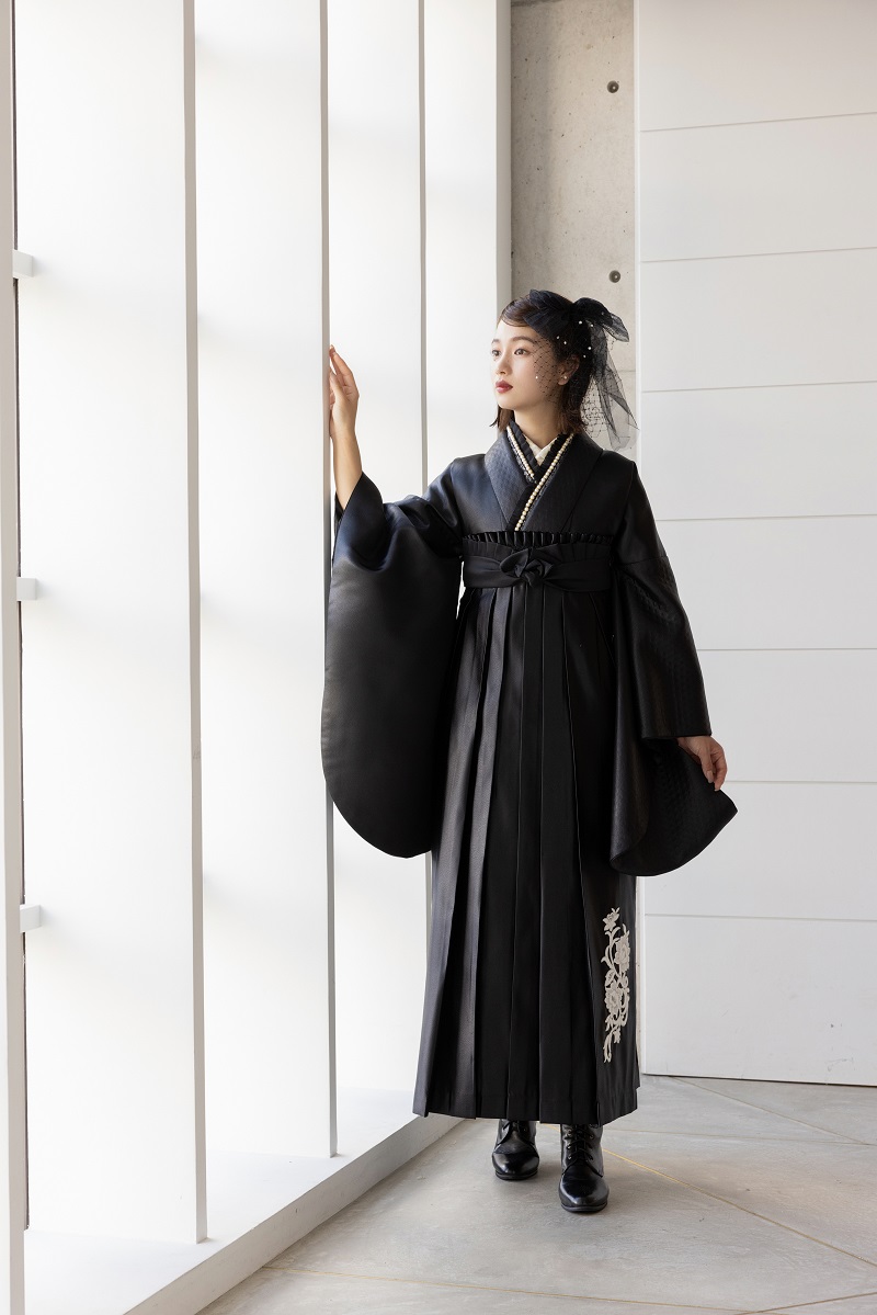 ラフィネモカ二尺袖/卒業袴 レザリーダイヤRM-177/RH-101【ブラック/ブラック】 - 画像 (2)