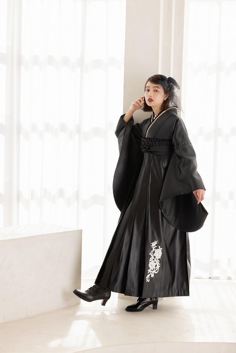 ラフィネモカ二尺袖/卒業袴 レザリーダイヤRM-177/RH-101【ブラック/ブラック】 - 画像 (3)