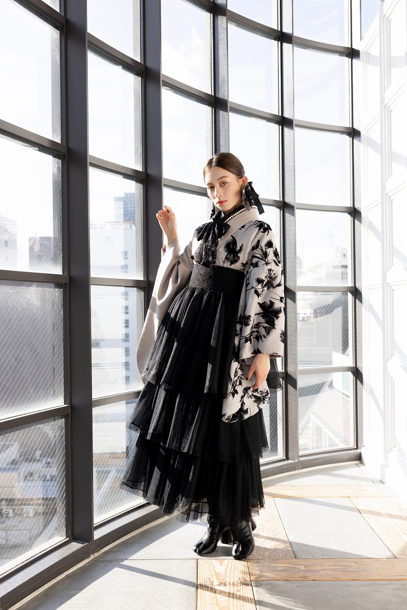 ラフィネモカ二尺袖/ドレス袴 モカ・シルエットRM-175/RH-104【モカ/ブラック】