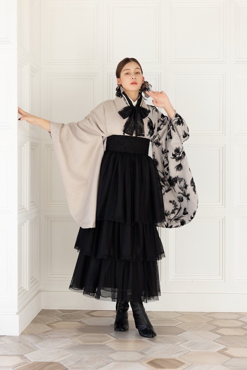 ラフィネモカ二尺袖/ドレス袴 モカ・シルエットRM-175/RH-104【モカ/ブラック】 - 画像 (2)