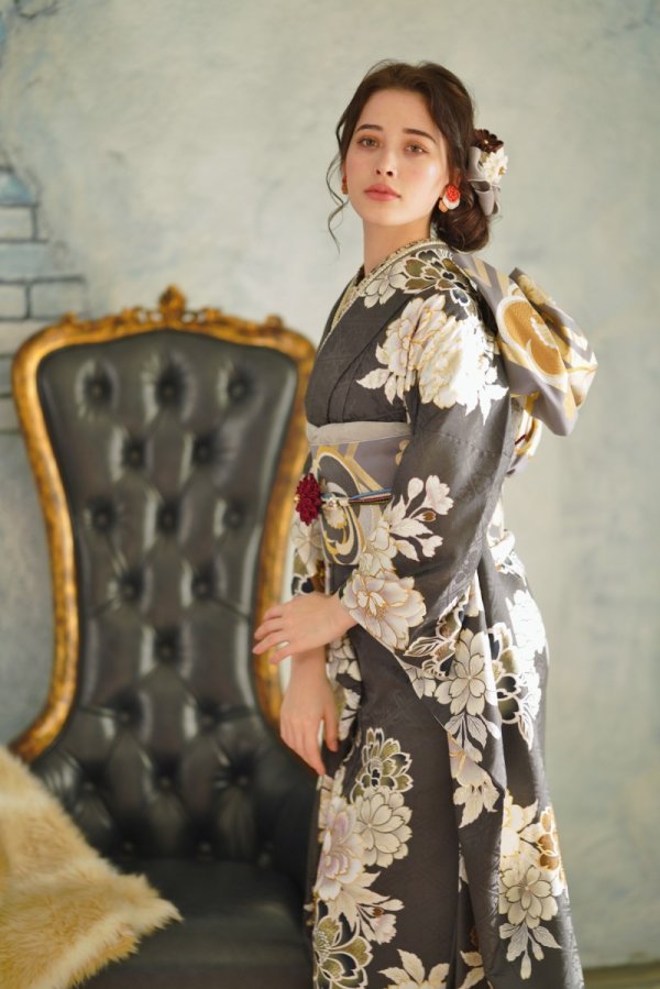 正絹振袖ラフィネモカ RF-15 -ディープグレー-