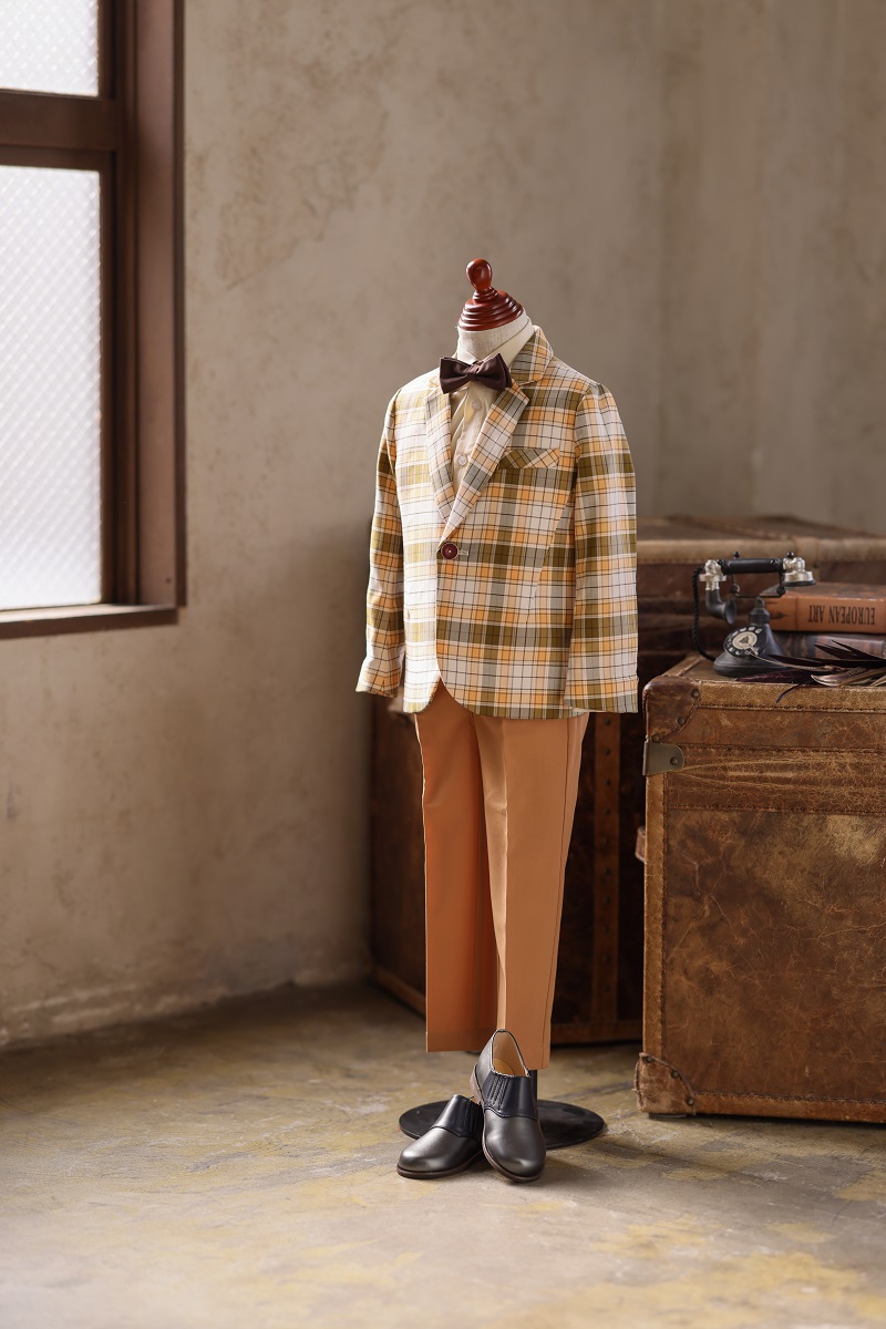 【現品100㎝】キッズタキシード RT-035 オレンジ×グレー