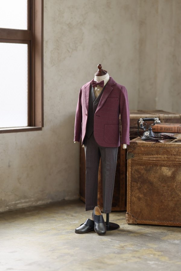 【現品160㎝】キッズタキシード B-247① ワインレッド