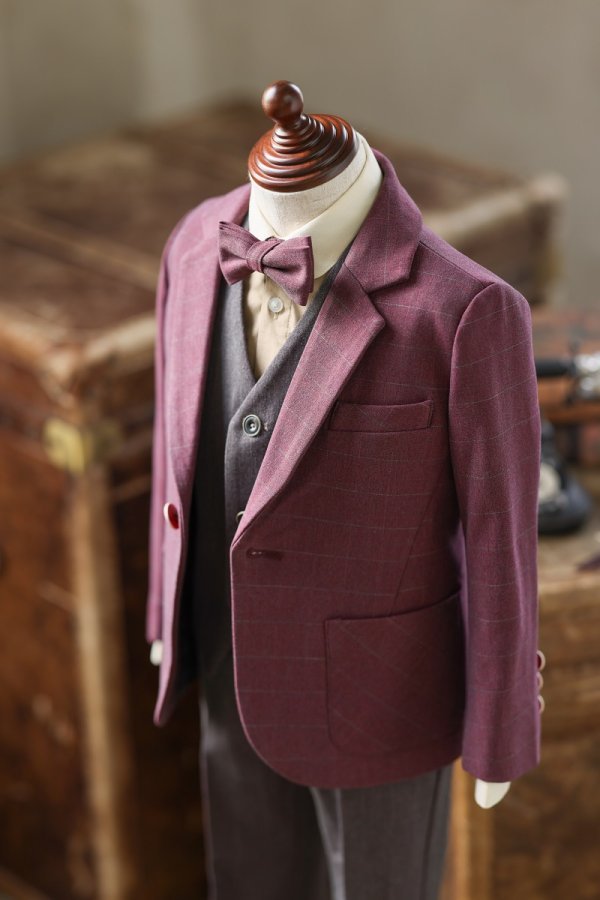 【現品160㎝】キッズタキシード B-247① ワインレッド - 画像 (3)