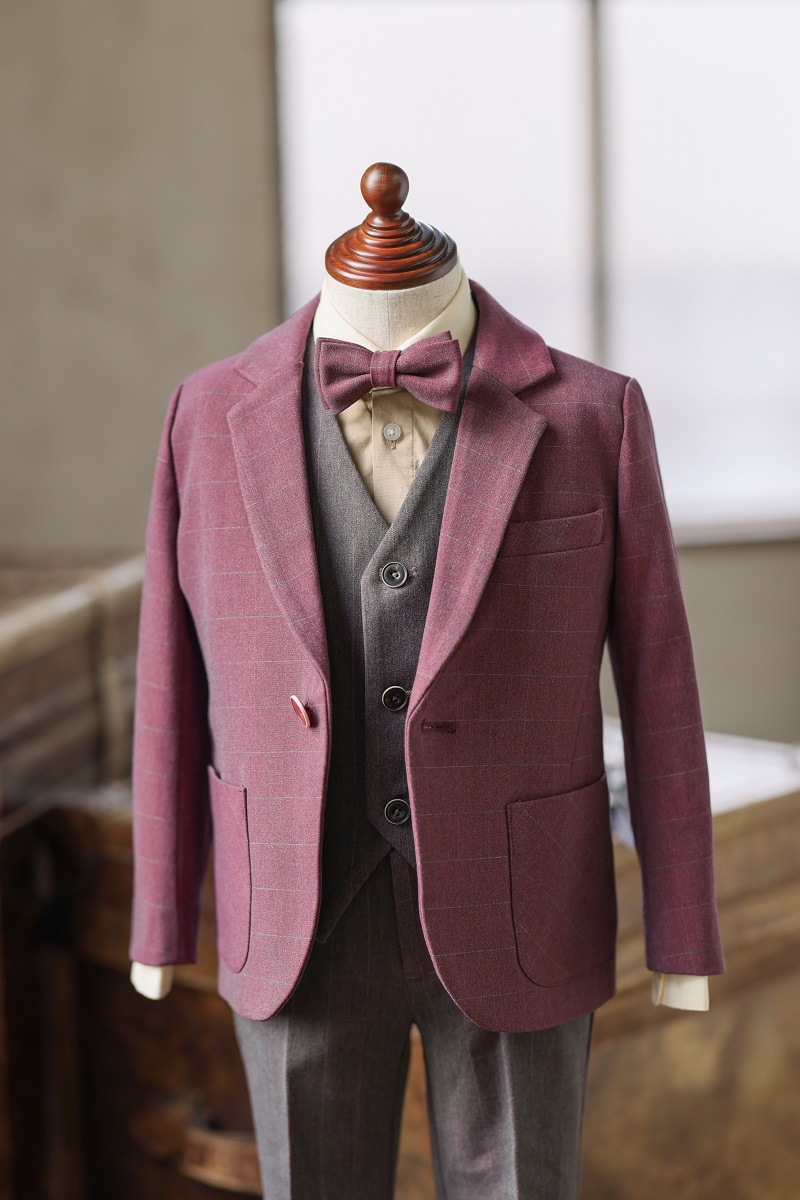 【現品160㎝】キッズタキシード B-247① ワインレッド - 画像 (4)