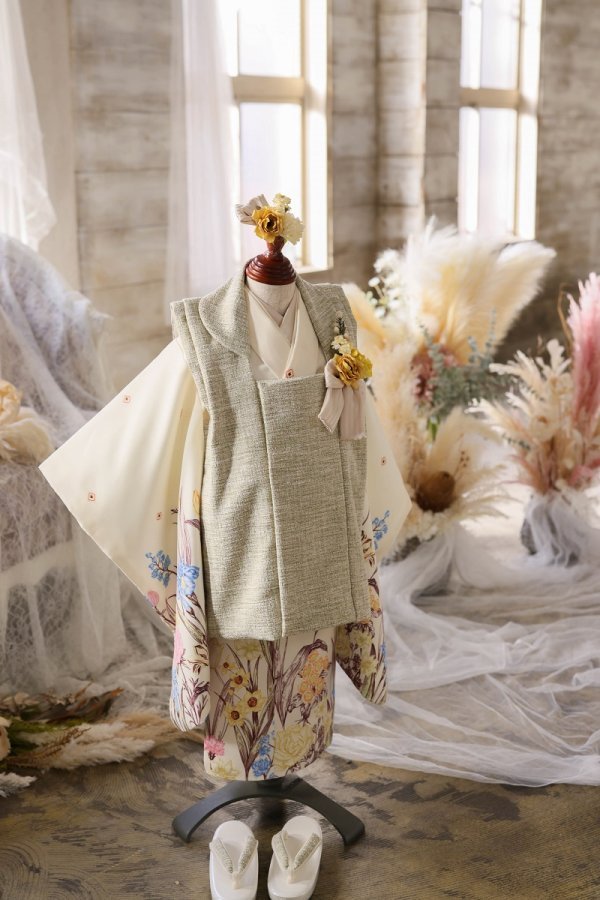 【現品】アンティークガーデン 3歳被布セット RC722-A 【クリーム】 - 画像 (5)