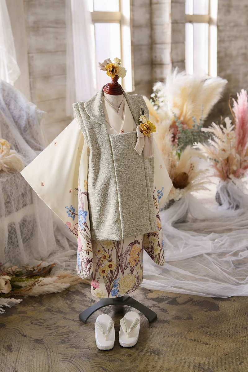 【現品】アンティークガーデン 3歳被布セット RC722-A 【クリーム】 - 画像 (6)