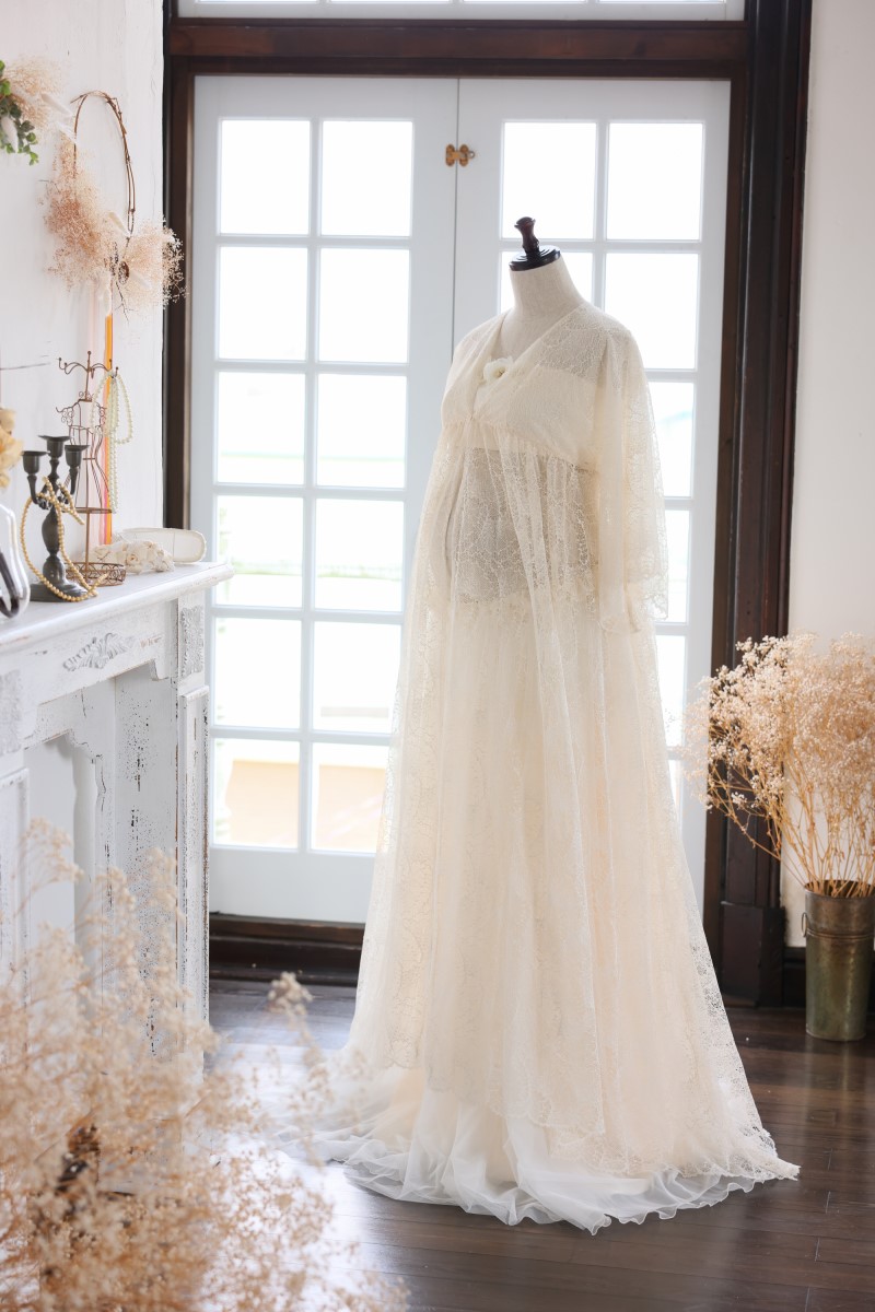 マタニティー【ガウン】R-2008 アイボリー - 画像 (2)