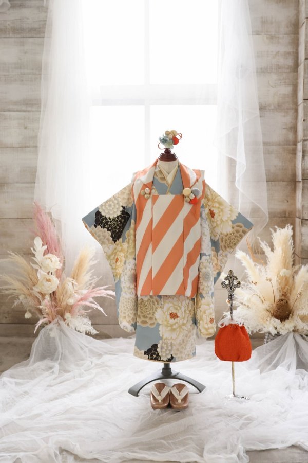 ネオ・トラッドファミリー 3歳被布ｾｯﾄ RC702-B　【ｱｲｽｸﾞﾚｰ】