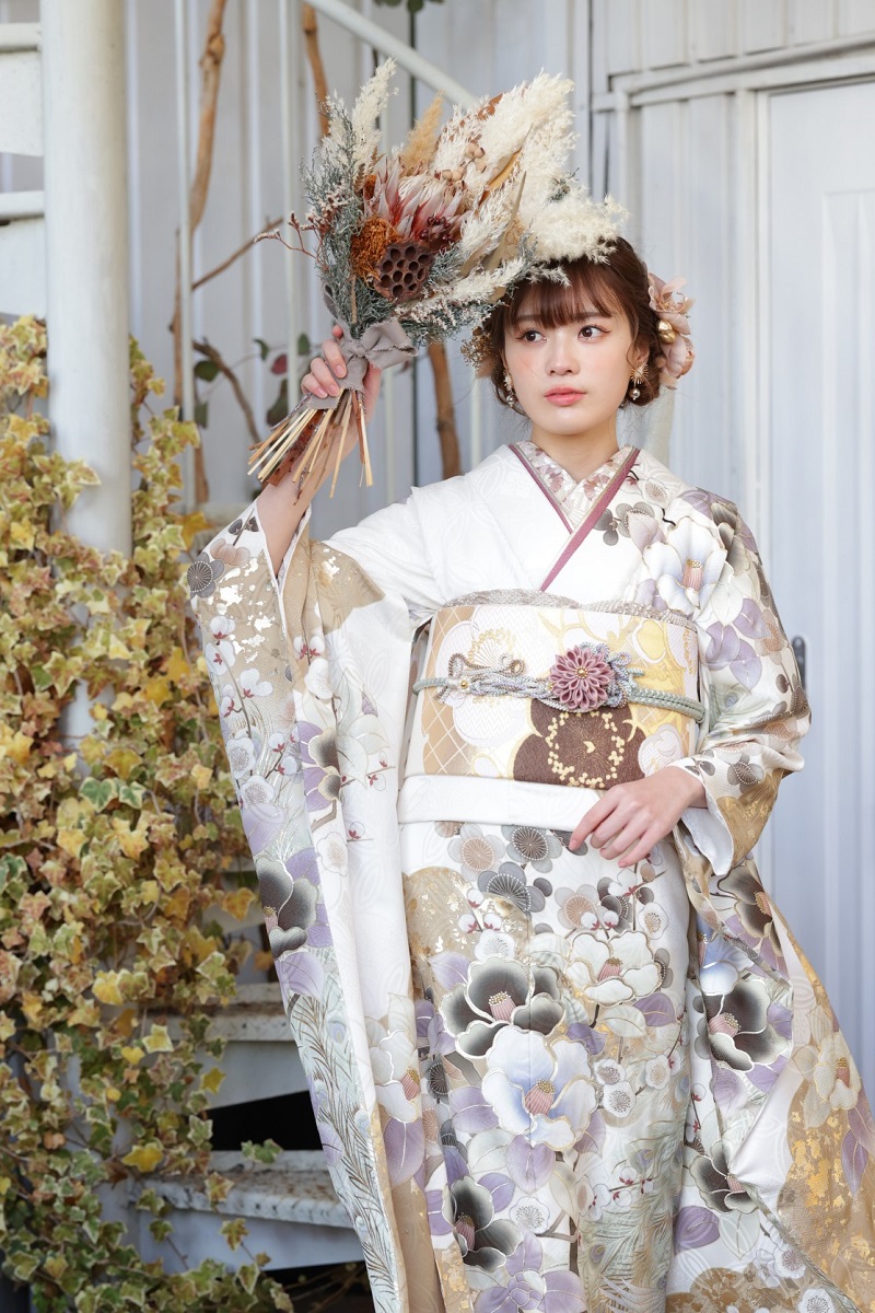 正絹振袖ラフィネモカ RF-20　-フェザーホワイト-