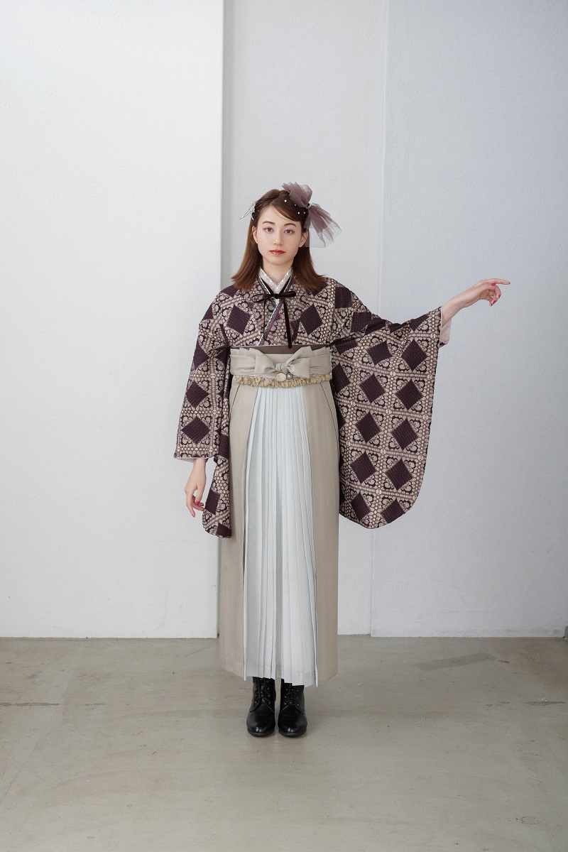 ラフィネモカ二尺袖/卒業袴 ラティスチョコレートRM-170/RH-94【ダークブラウン/オリーブ】 - 画像 (6)