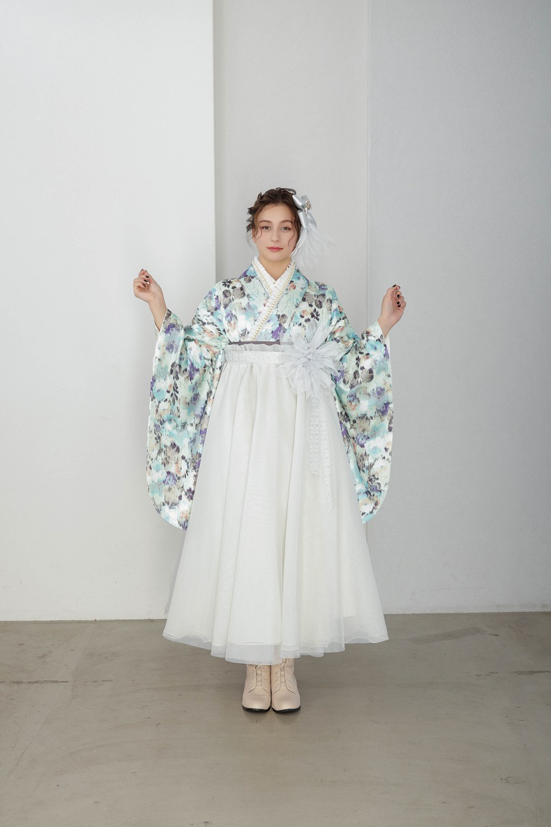 ﾗﾌｨﾈﾓｶ二尺袖/ﾄﾞﾚｽ袴　マティエールRM-180/RH-103【ﾐﾝﾄｸﾞﾘｰﾝ/ｼﾙﾊﾞｰ】 - 画像 (6)