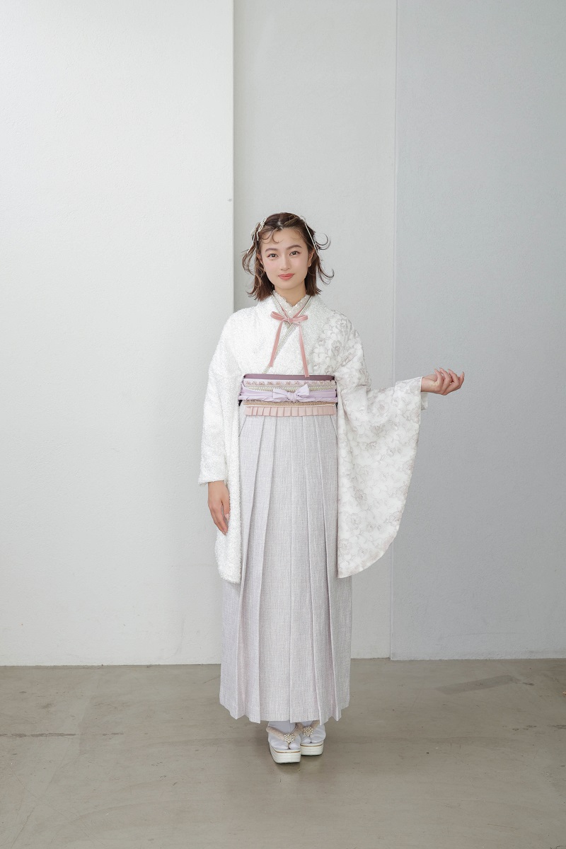 ラフィネモカ二尺袖/卒業袴 フェザリーレースRM-173/RH-95【ホワイト/ホワイトピンク】 - 画像 (5)