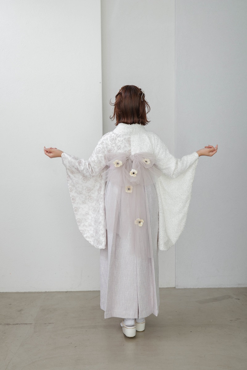 ラフィネモカ二尺袖/卒業袴 フェザリーレースRM-173/RH-95【ホワイト/ホワイトピンク】 - 画像 (6)