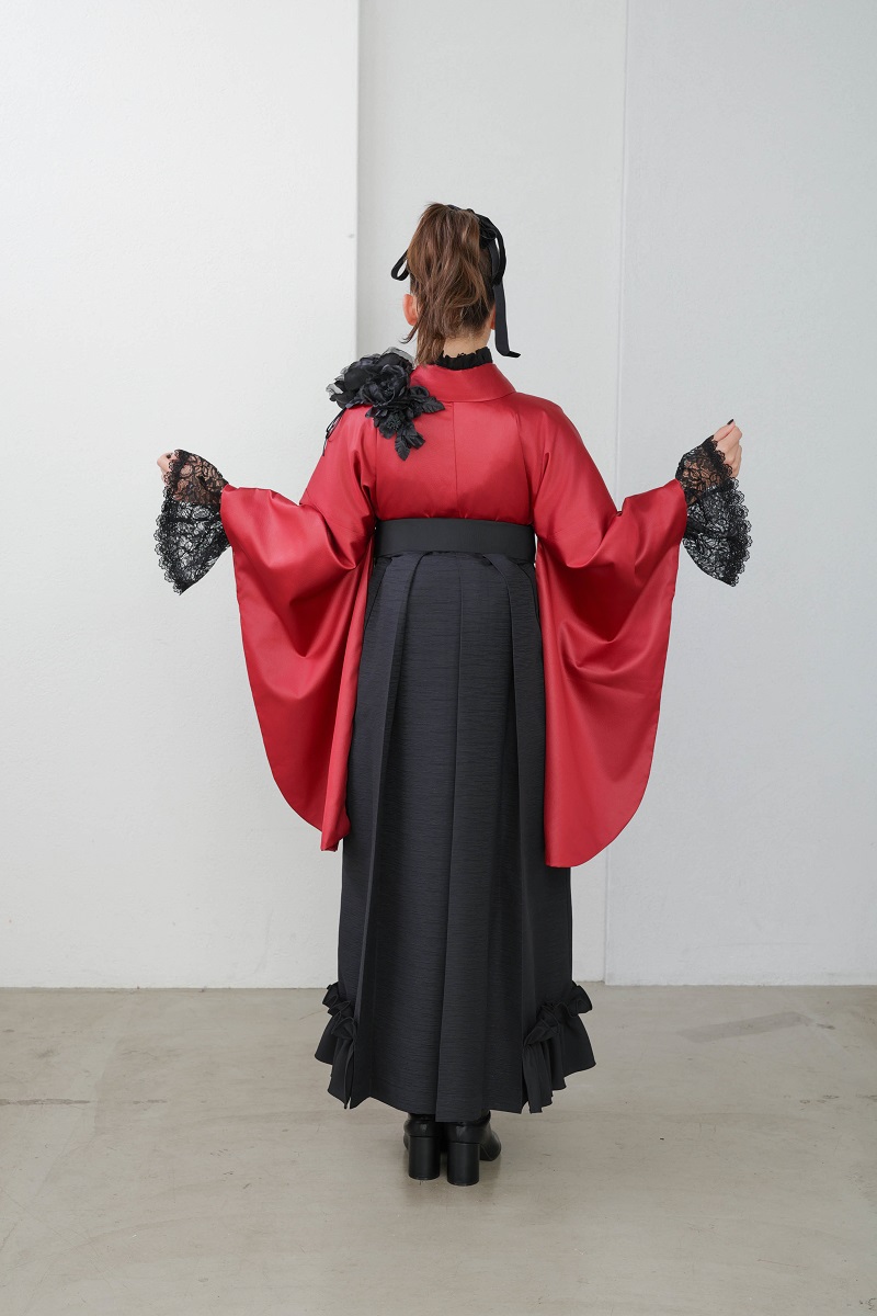 ﾗﾌｨﾈﾓｶ二尺袖/卒業袴　ラフィネモカ・ルージェRM-178/RH-98【ﾚｯﾄﾞ/ﾌﾞﾗｯｸ】 - 画像 (9)