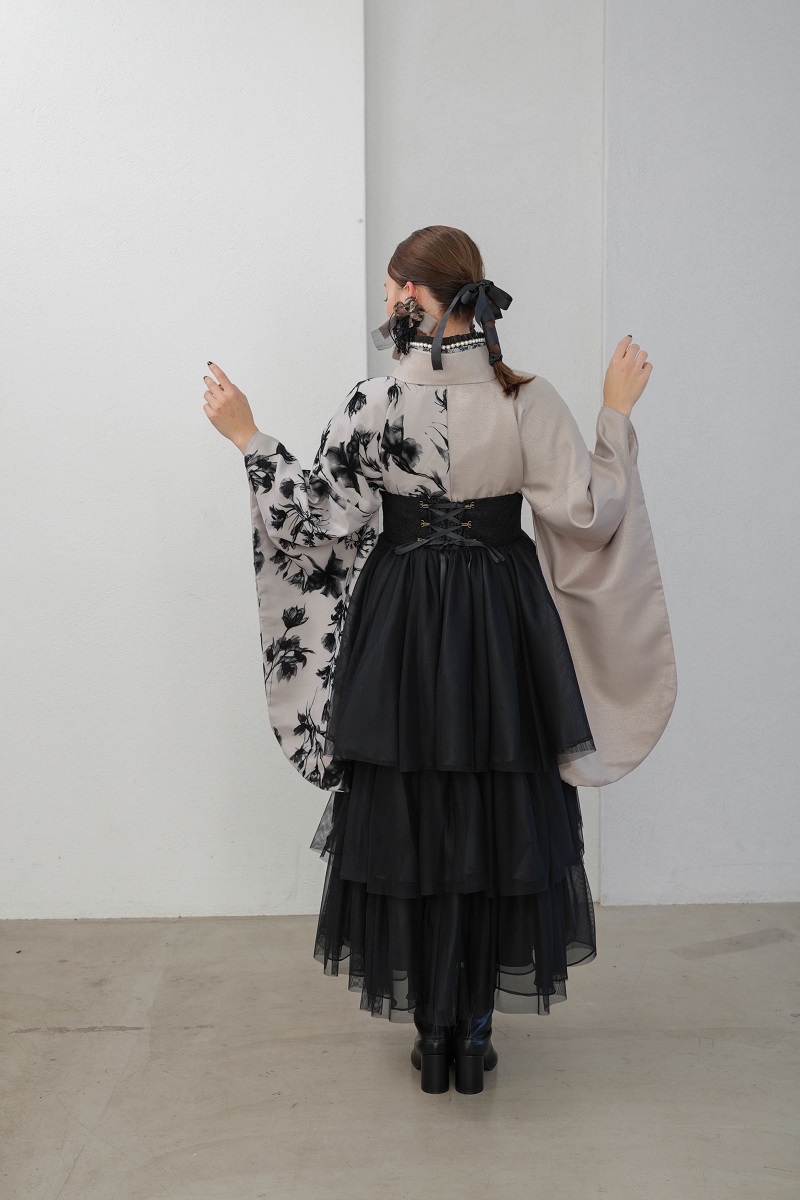 ﾗﾌｨﾈﾓｶ二尺袖/ﾄﾞﾚｽ袴　モカ・シルエットRM-175/RH-104【ﾓｶ/ﾌﾞﾗｯｸ】 - 画像 (6)