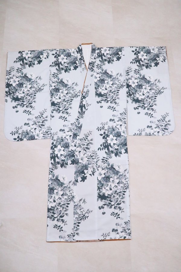 【特別現品】13才着物「RTG2409-13ｄ洋花」ﾌﾞﾙｰｸﾞﾚｰ