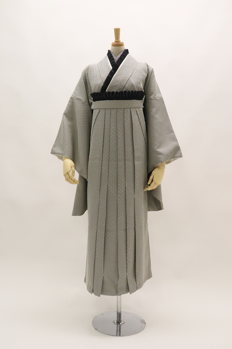 二尺袖/卒業袴 ラインストン×千鳥 グレー セットアップ