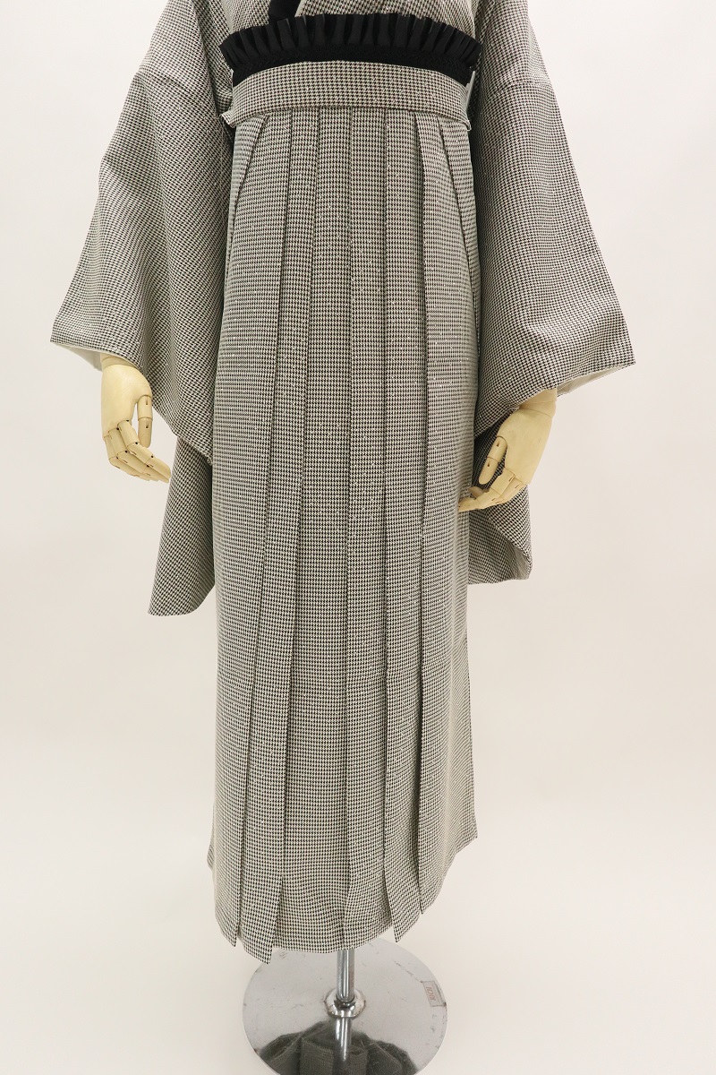 二尺袖/卒業袴 ラインストン×千鳥 グレー セットアップ - 画像 (6)
