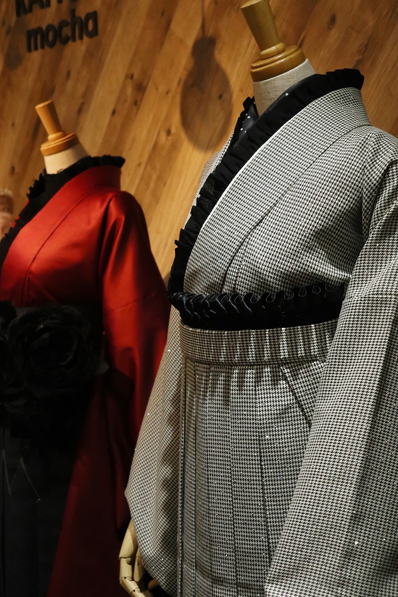 二尺袖/卒業袴 ラインストン×千鳥 グレー セットアップ - 画像 (7)