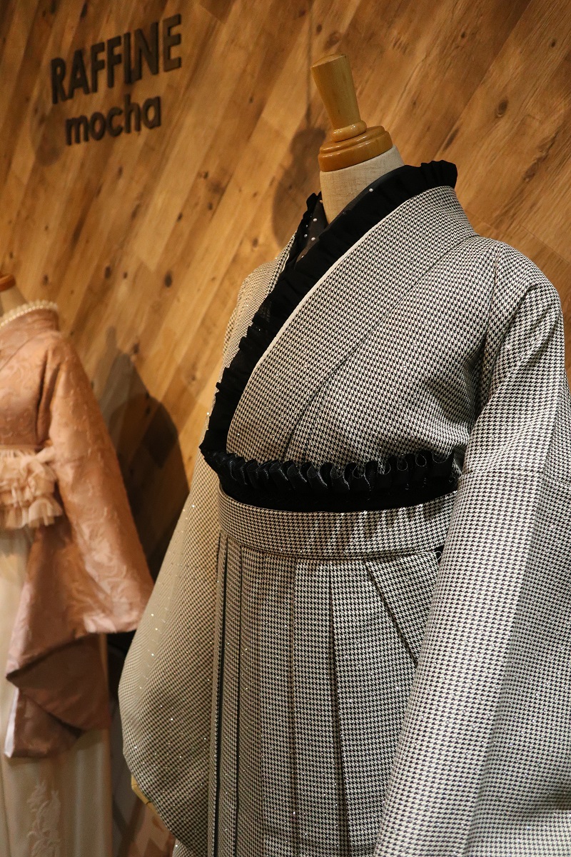 二尺袖/卒業袴 ラインストン×千鳥 グレー セットアップ - 画像 (10)
