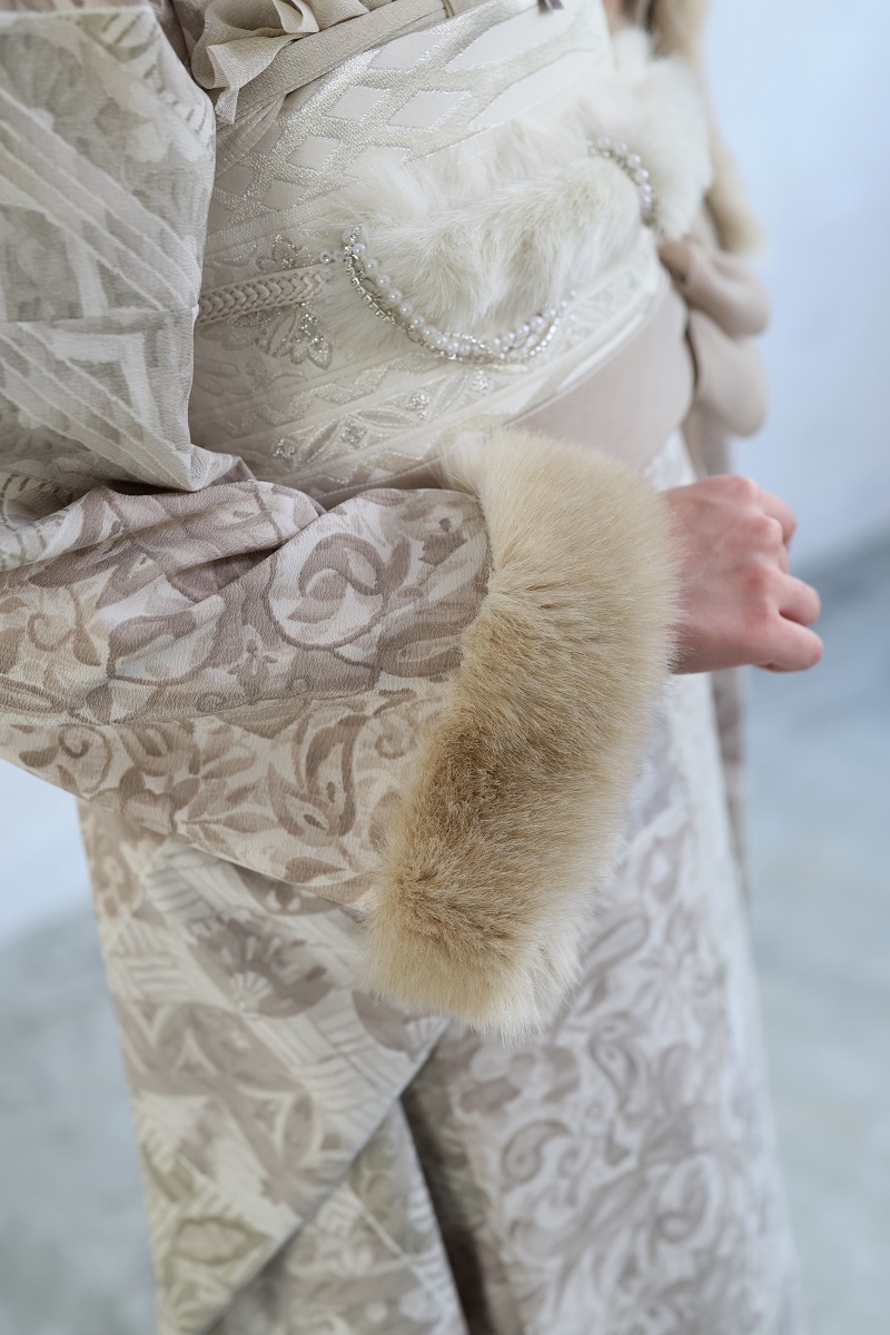 合繊振袖ラフィネモカ GF-61 -パッチワークファー-【グレー】 - 画像 (6)