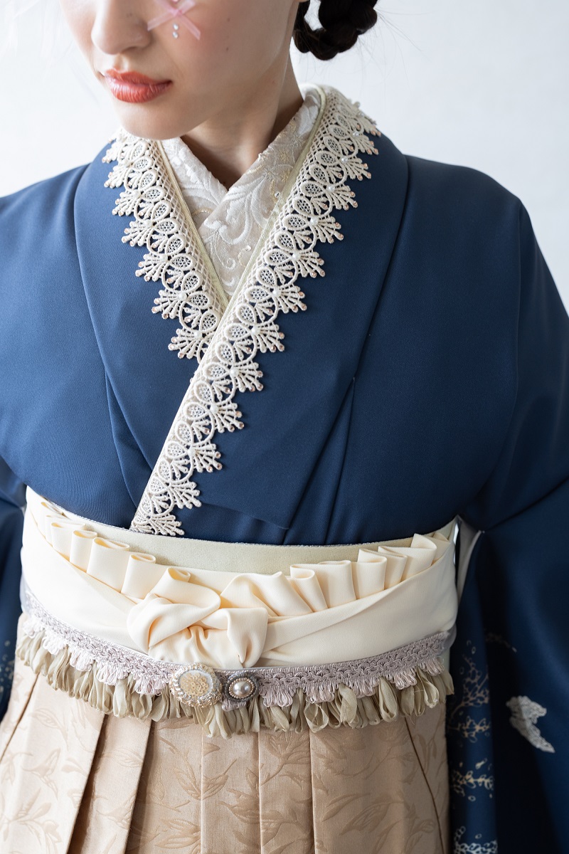 ラフィネモカ二尺袖/卒業袴 デイドリーム(袖花小紋)RM-144/RH-77【ネイビー/キャメル】 - 画像 (6)