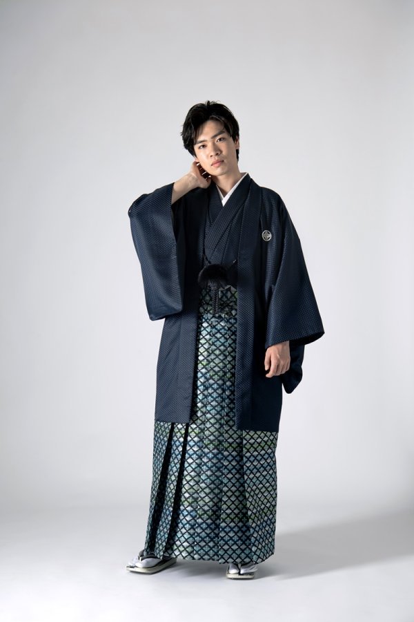 メンズ羽織着物　市松-№512- 【ダークネイビー】