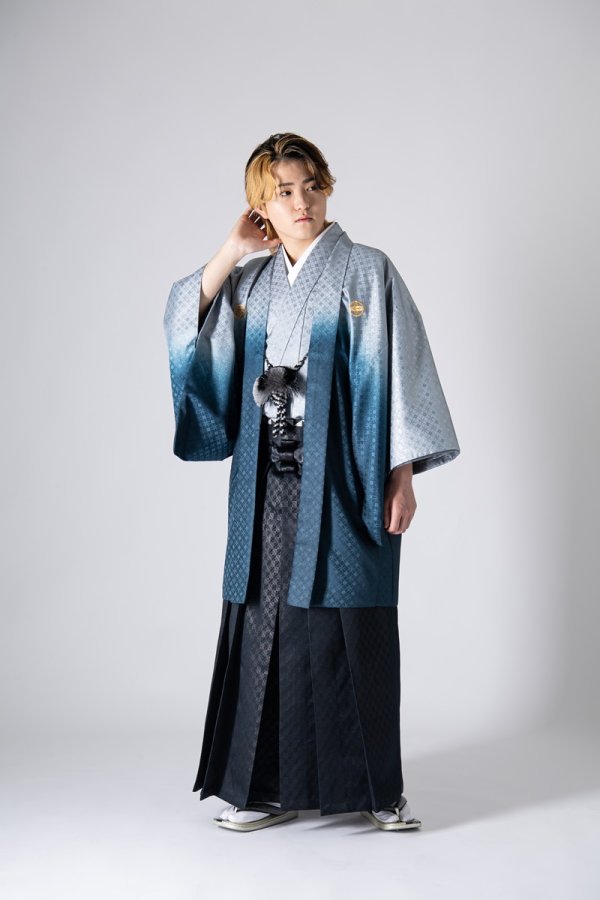 メンズ羽織着物　七宝ぼかし-№82- 【ブルー】