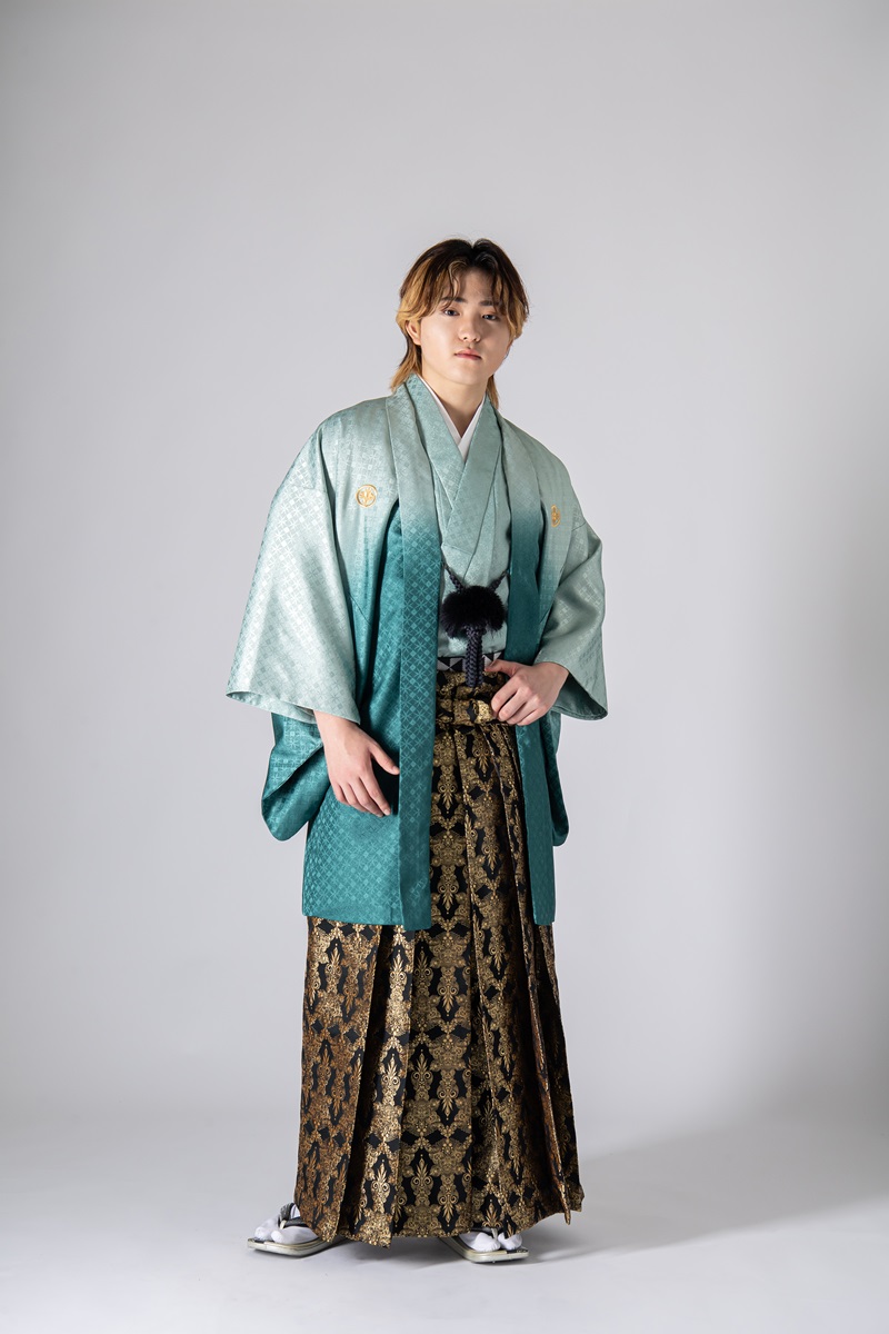 メンズ羽織着物　七宝ぼかし-№81- 【グリーン】