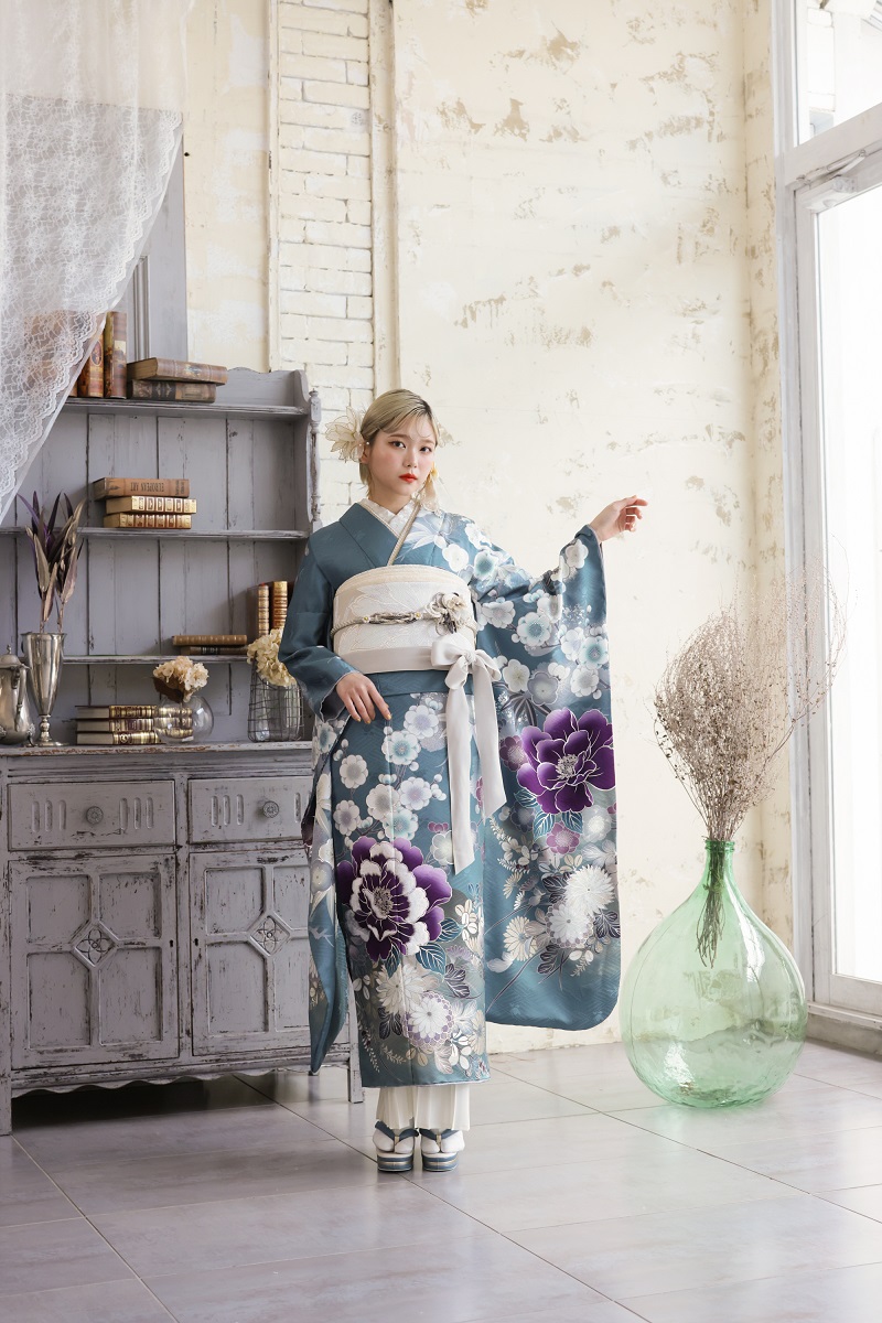 正絹振袖ラフィネモカ RF-31 -グレイシュ・ラグーン-