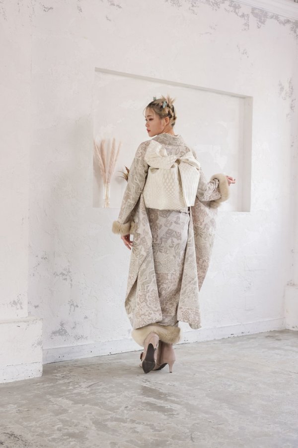 合繊振袖ラフィネモカ GF-61 -パッチワークファー-【グレー】 - 画像 (2)