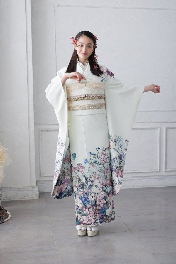 合繊振袖ラフィネモカ GF-67 -フラワーガーデン-【オフ白】 - 画像 (2)