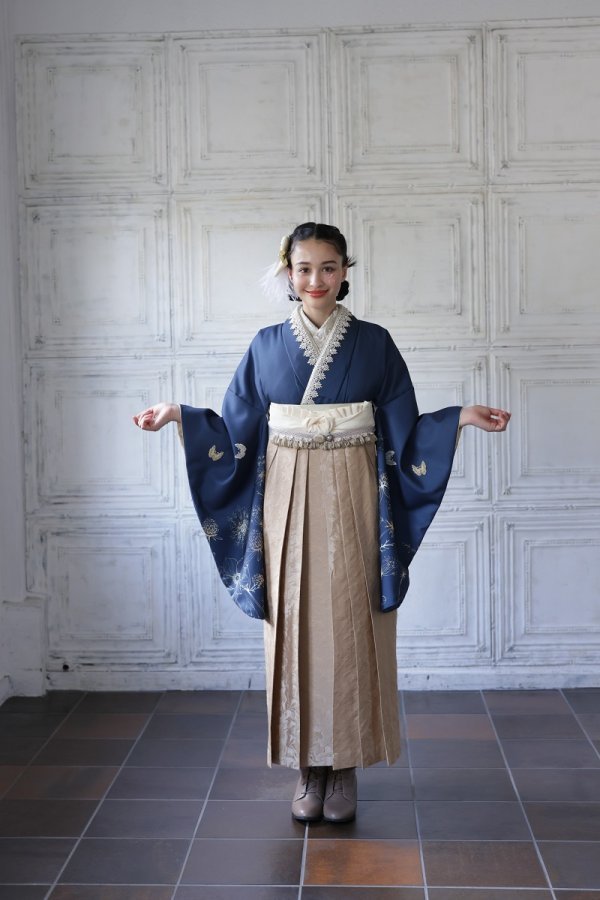 ラフィネモカ二尺袖/卒業袴 デイドリーム(袖花小紋)RM-144/RH-77【ネイビー/キャメル】 - 画像 (2)