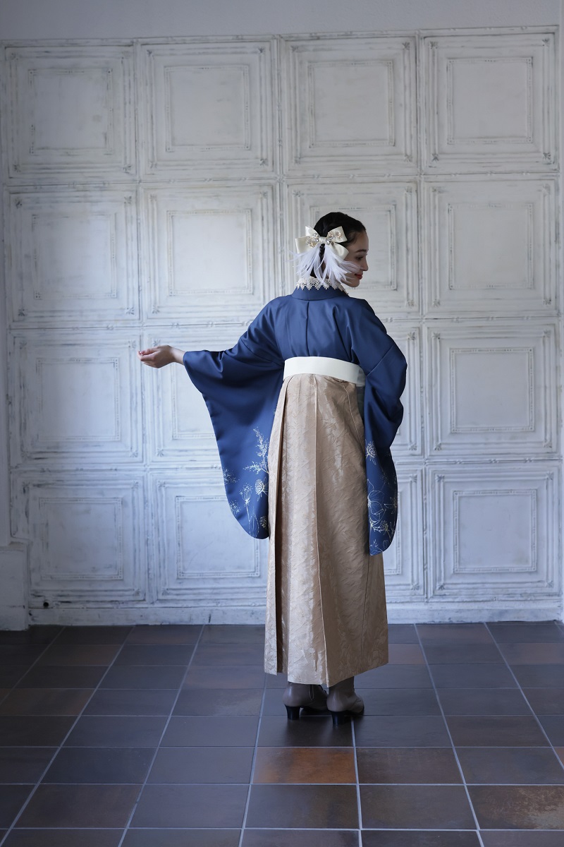 ラフィネモカ二尺袖/卒業袴 デイドリーム(袖花小紋)RM-144/RH-77【ネイビー/キャメル】 - 画像 (3)