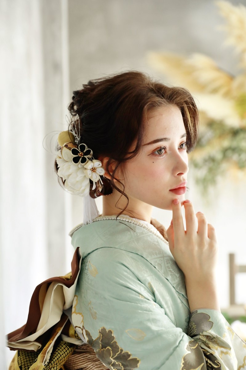 正絹振袖ラフィネモカ RF-14 -ｵﾊﾟｰﾙｸﾞﾘｰﾝ- - 画像 (6)