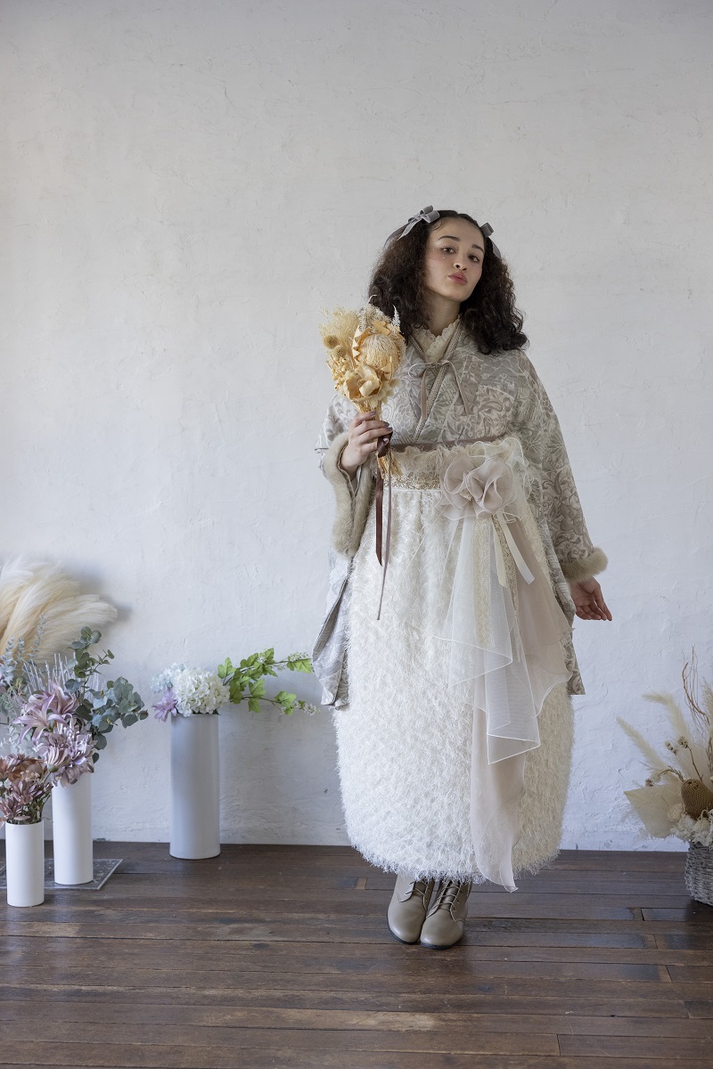 ラフィネモカ二尺袖/ドレス袴 ラフィネモカ パッチワークファーRM-145/RH-84【グレー/ホワイト】