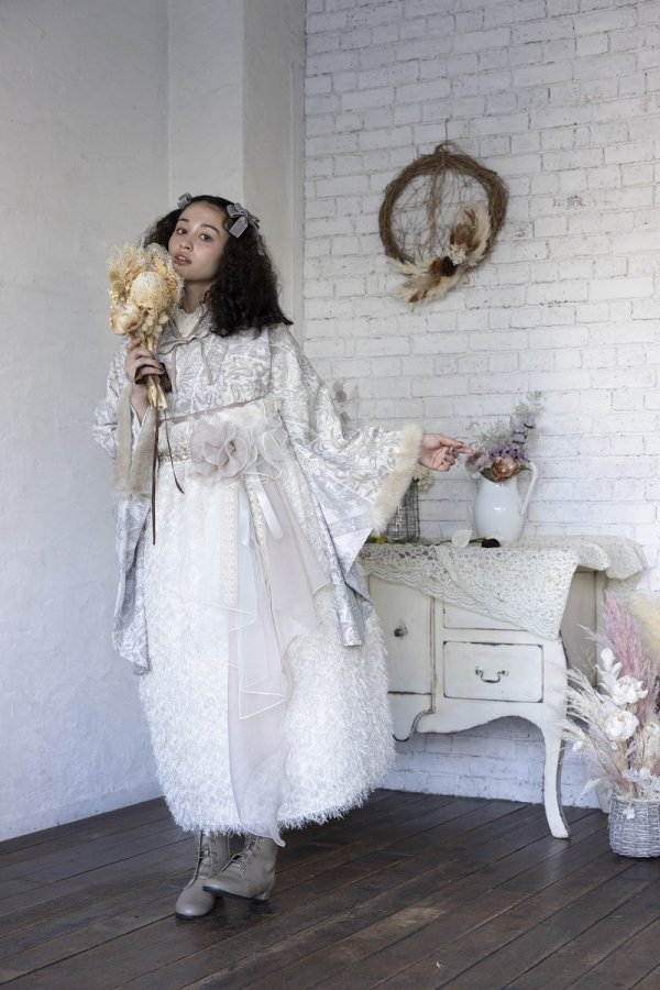 ラフィネモカ二尺袖/ドレス袴 ラフィネモカ パッチワークファーRM-145/RH-84【グレー/ホワイト】 - 画像 (3)