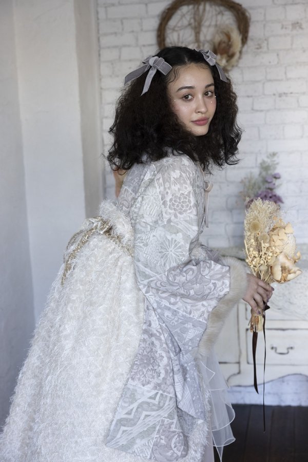 ラフィネモカ二尺袖/ドレス袴 ラフィネモカ パッチワークファーRM-145/RH-84【グレー/ホワイト】 - 画像 (2)