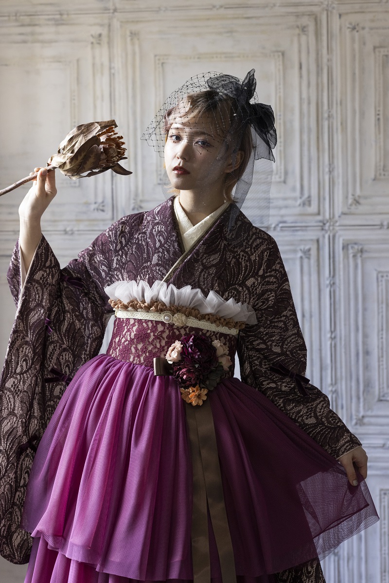 ラフィネモカ二尺袖/ドレス袴 ラフィネモカ レース&リボンRM-148/RH-85【ヴァ-ガンディ/ワイン】 - 画像 (2)