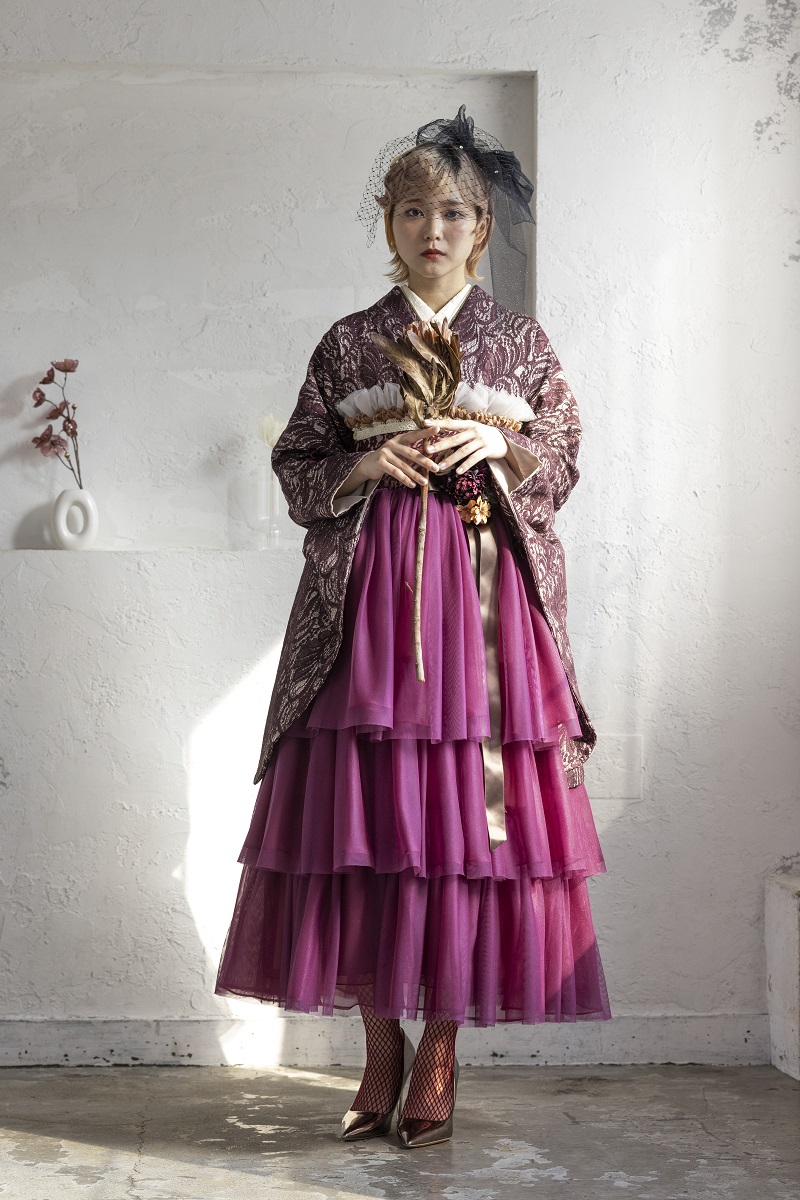 ラフィネモカ二尺袖/ドレス袴 ラフィネモカ レース&リボンRM-148/RH-85【ヴァ-ガンディ/ワイン】 - 画像 (4)