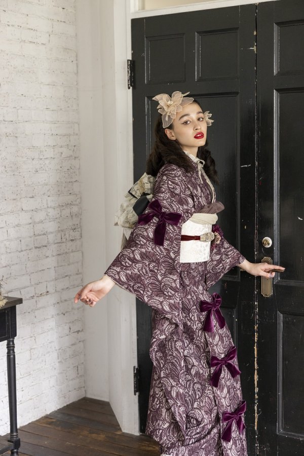 合繊振袖ラフィネモカ GF-64 -レース&リボン-【ヴァーガンディ】 - 画像 (4)