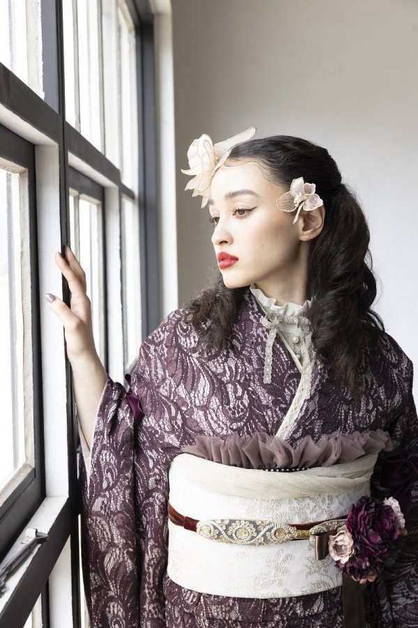 合繊振袖ラフィネモカ GF-64 -レース&リボン-【ヴァーガンディ】 - 画像 (3)