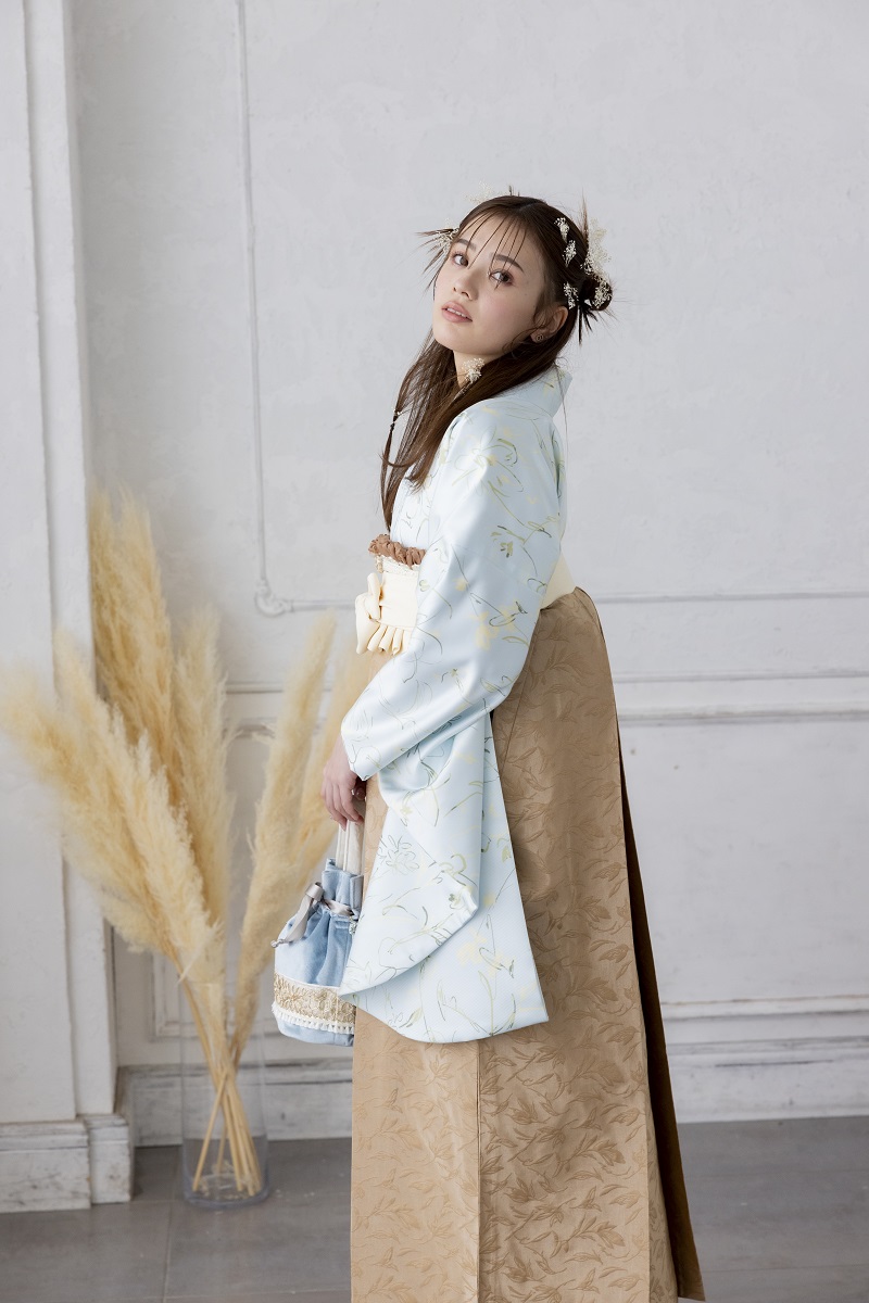 ﾗﾌｨﾈﾓｶ二尺袖/卒業袴　ラフィネモカ ラインフラワーRM-140/RH-77【ｱｲｽﾌﾞﾙｰ/ﾍﾞｰｼﾞｭ】 - 画像 (2)